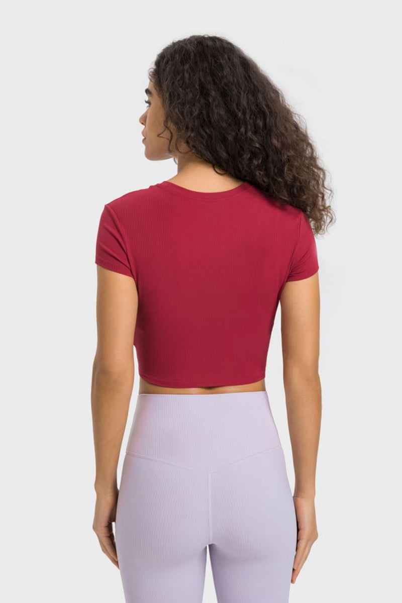 Stay Active in Style with the Round Neck Short Sleeve Cropped Sports T-Shirt at Burkesgarb