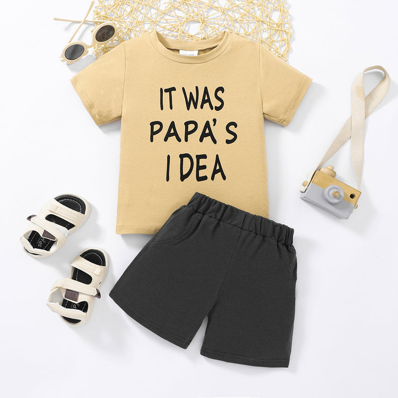 Adorable and Playful Kids IT WAS PAPA'S IDEA Graphic Tee and Shorts Set | Burkesgarb