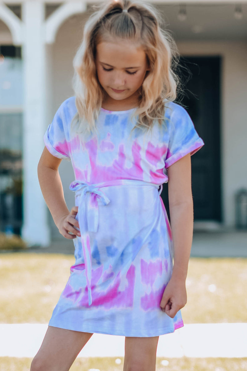 "Trendy and Fun: Girls Tie-Dye Belted T-Shirt Dress by Burkesgarb | Stylish and Comfortable for Young Fashionistas"