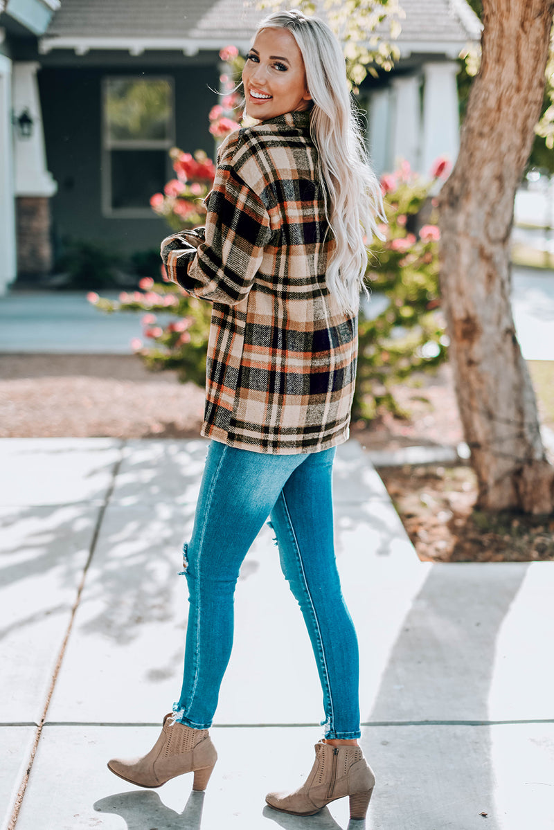 Double Take Plaid Button Front Shirt Jacket at Burkesgarb - Embrace Cozy and Chic Style