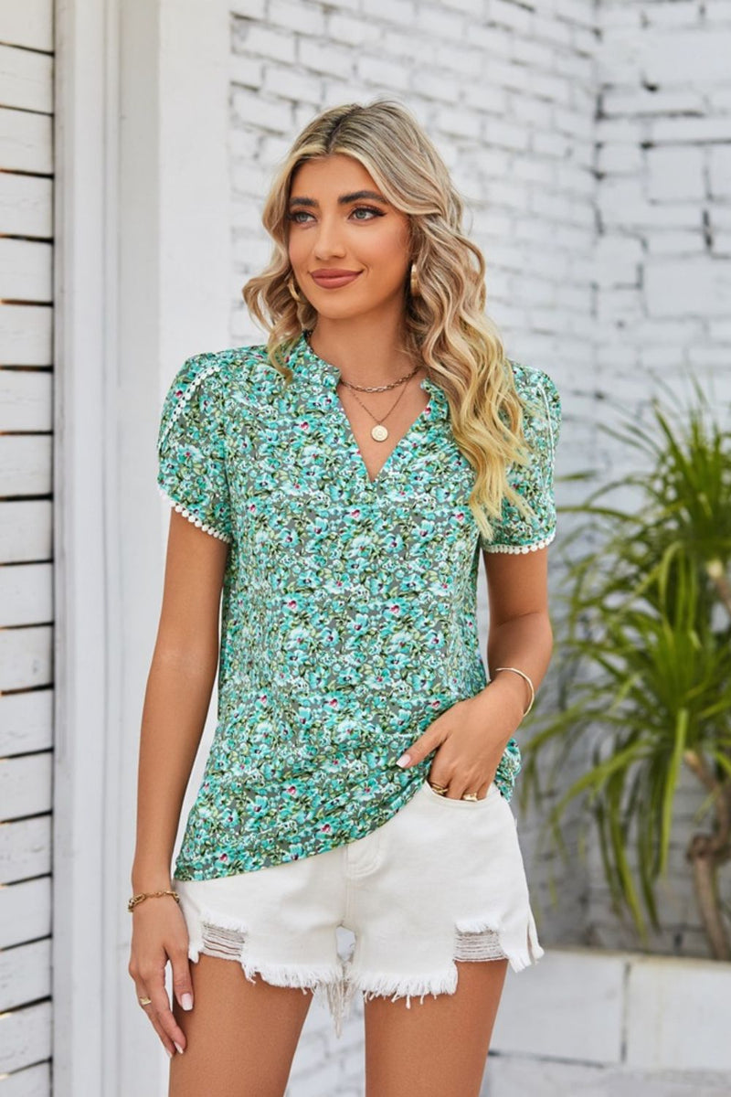 Floral Notched Neck Blouse | Burkesgarb - Effortless Elegance in Full Bloom