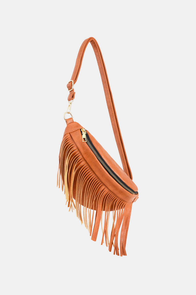 Add a Touch of Boho Chic to Your Outfits with the Fringed Leather Sling Bag at Burkesgarb