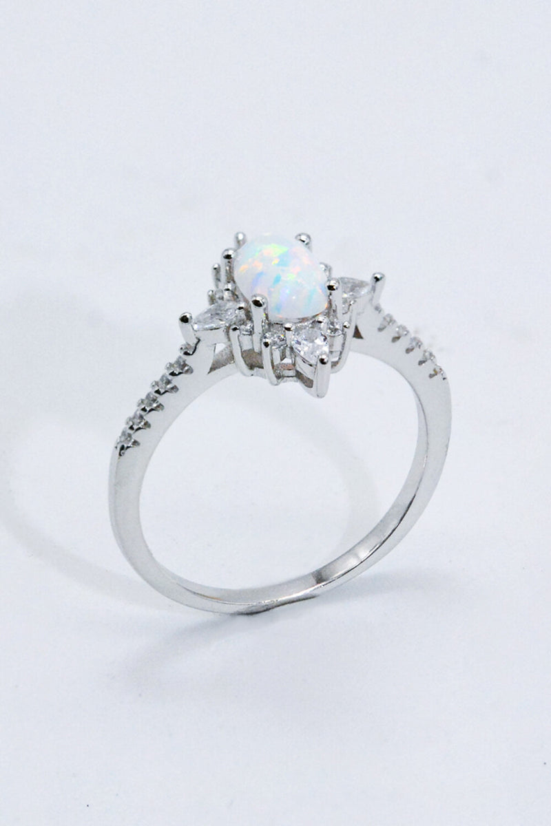 Radiant Beauty: Platinum-Plated Opal and Zircon Ring at Burkesgarb