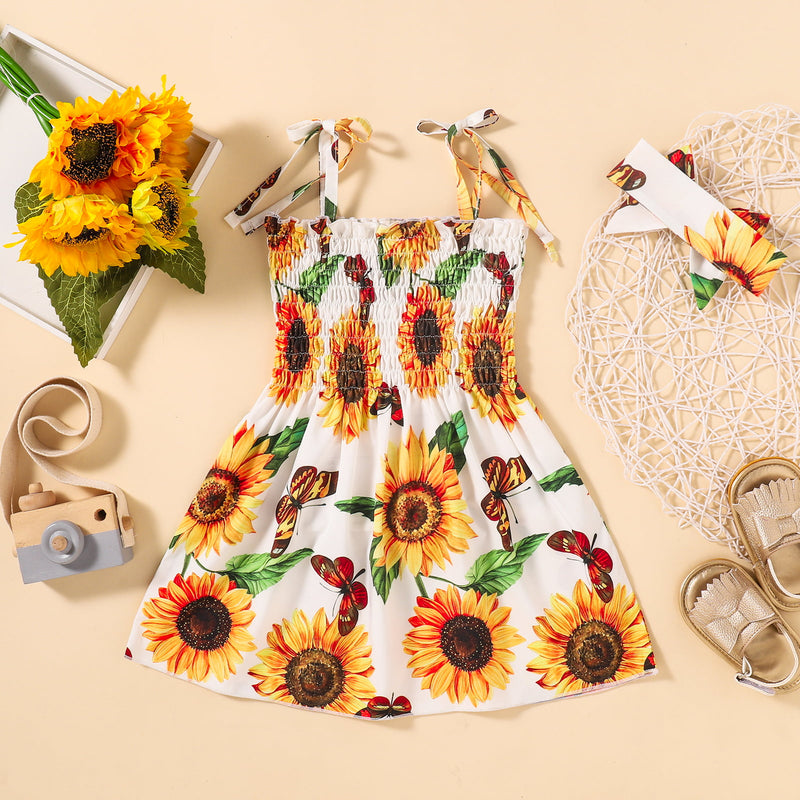 Embrace the Sun in Style with Burkesgarb Sunflower Print Smocked Tie Shoulder Dress