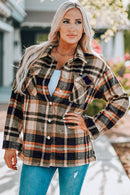 Double Take Plaid Button Front Shirt Jacket at Burkesgarb - Embrace Cozy and Chic Style