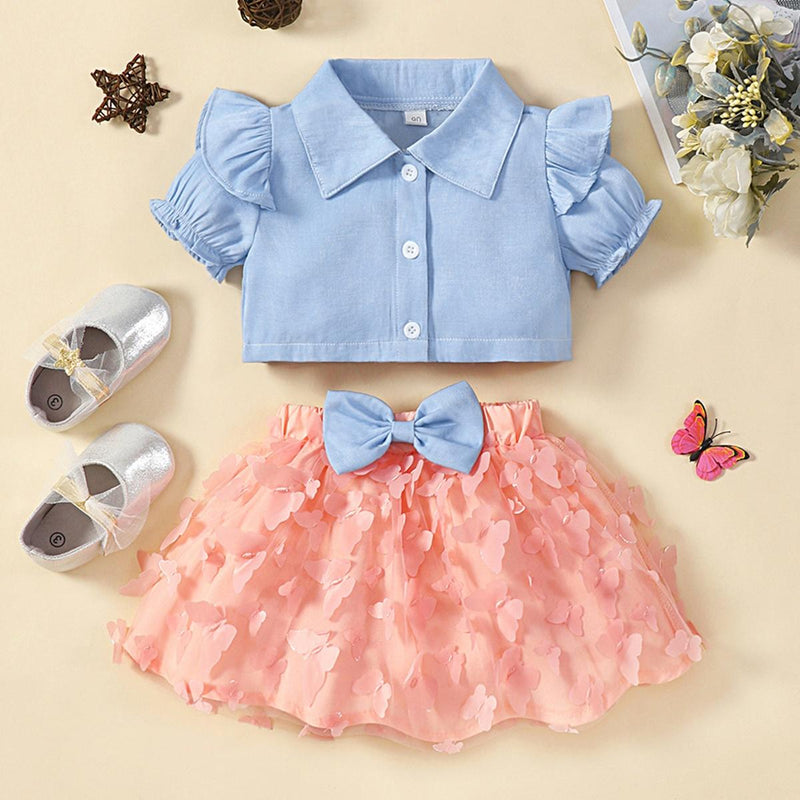 Adorable Style for Your Little One: Ruffle Shirt and Butterfly Applique Skirt Set from Burkesgarb