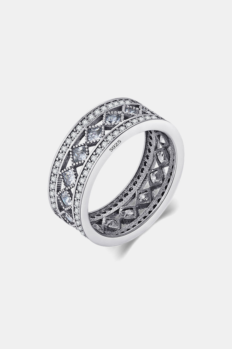 Elegance Redefined: 925 Sterling Silver Cutout Cubic Zirconia Ring at Burkesgarb