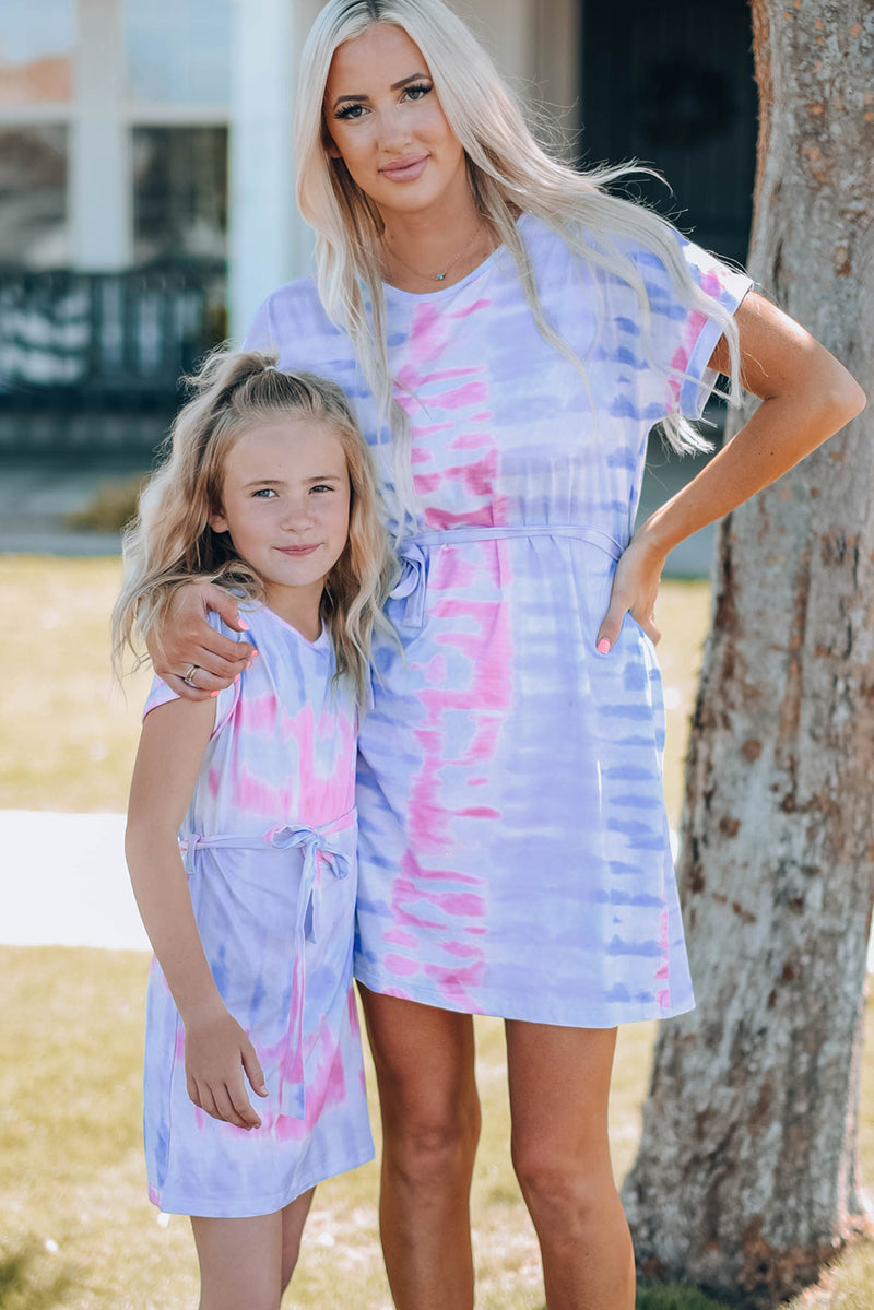 "Trendy and Fun: Girls Tie-Dye Belted T-Shirt Dress by Burkesgarb | Stylish and Comfortable for Young Fashionistas"