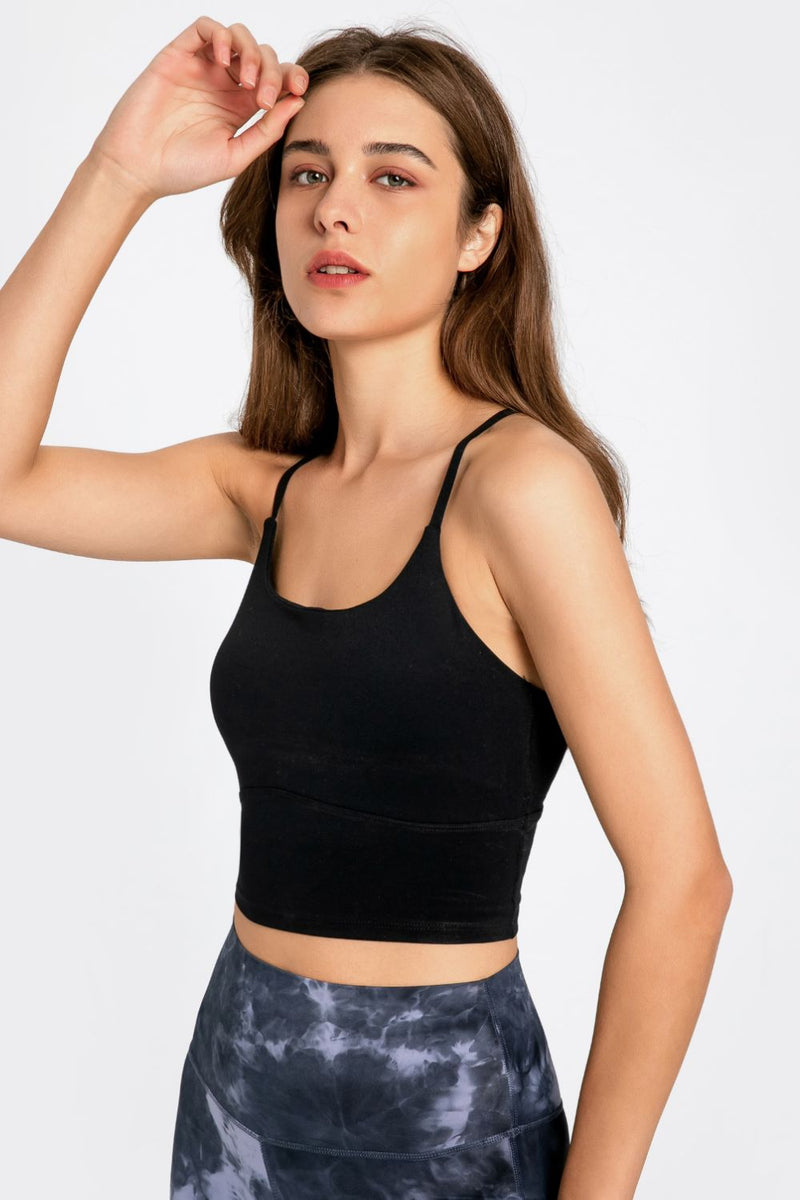 Achieve Athletic Elegance with the Crisscross Back Scoop Neck Sports Cami at Burkesgarb