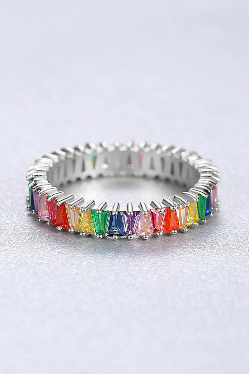 Vibrant Sparkle: Multicolored Cubic Zirconia 925 Sterling Silver Ring at Burkesgarb