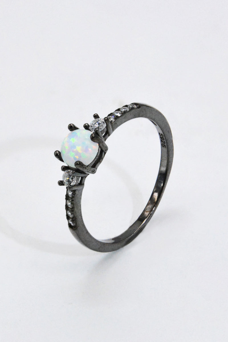 Elegance and Grace: 925 Sterling Silver Round Opal Ring at Burkesgarb