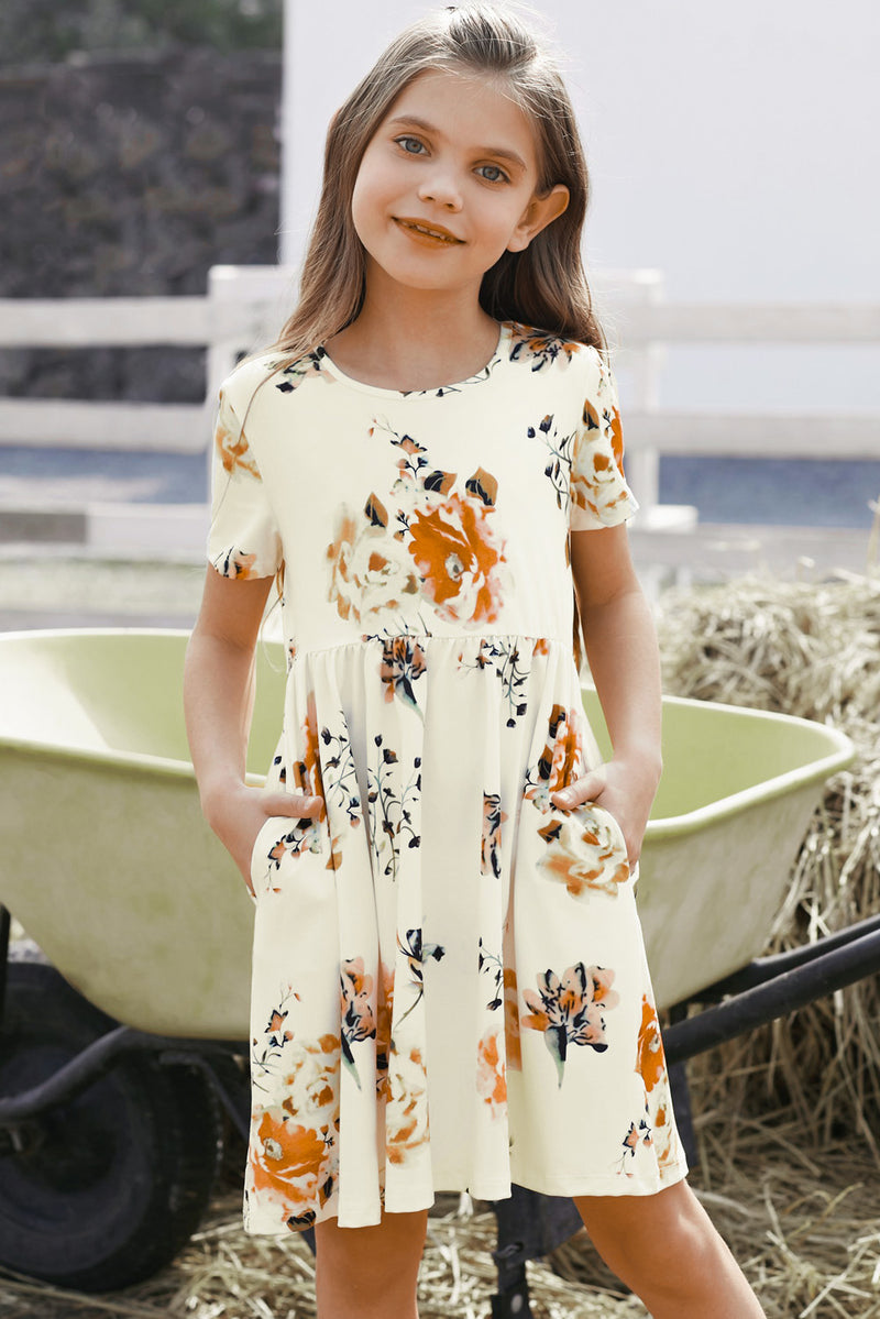 Blossoming Beauty: Girls Floral Short Sleeve Dress | Burkesgarb