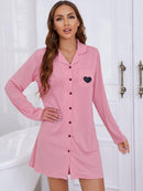 Sweet Dreams: Heart Graphic Long Sleeve Night Dress at Burkesgarb