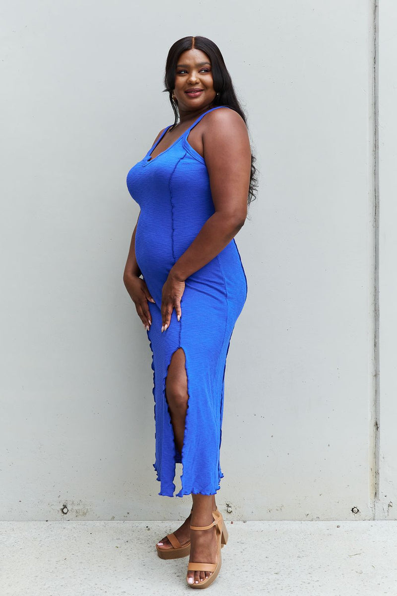 "Elegant and Alluring: Blue Maxi Dress with Slit by Burkesgarb | Stylish and Flattering Women's Apparel"