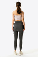Elevate Your Wardrobe with Drawstring Ruched Faux Layered Yoga Leggings at Burkesgarb
