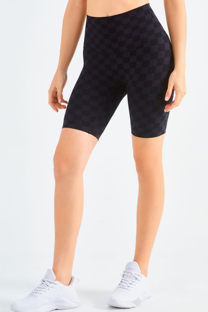 Chic and Comfortable: Checkered Wide Waistband Biker Shorts at Burkesgarb