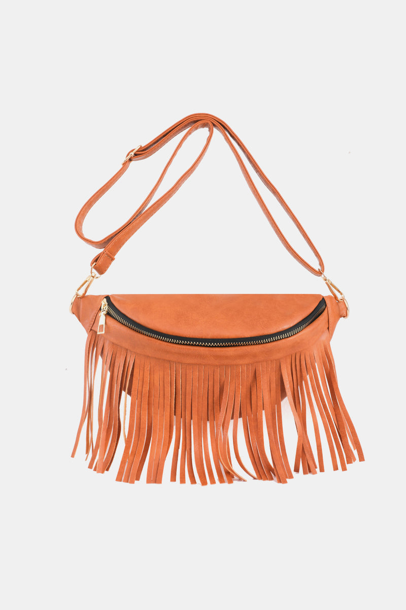 Add a Touch of Boho Chic to Your Outfits with the Fringed Leather Sling Bag at Burkesgarb