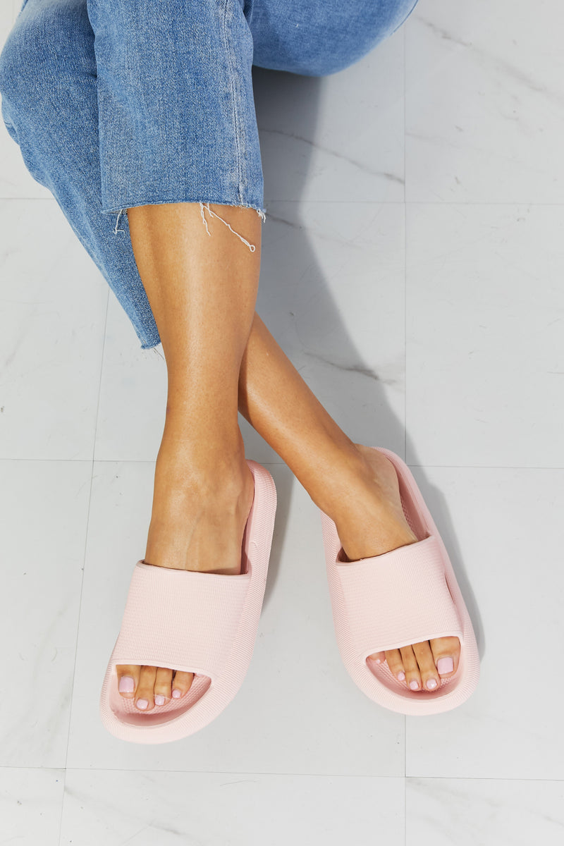 Step into Comfort and Style with MMShoes Arms Around Me Open Toe Slide in Pink at Burkesgarb