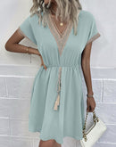 Elevate Your Style with the V-Neck Tassel Tie Dress at Burkesgarb