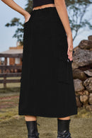 Fashionably Chic: Slit Front Denim Skirt with Pockets at Burkesgarb