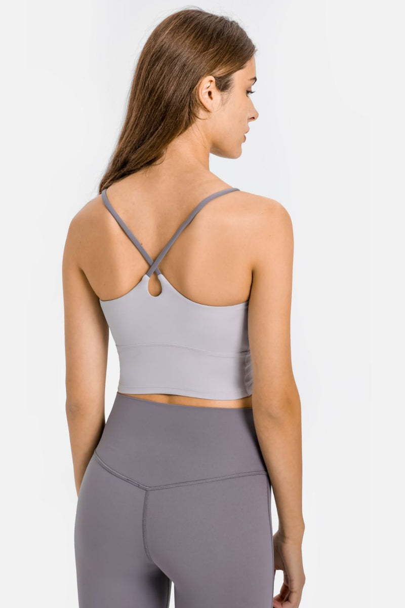 Achieve Athletic Elegance with the Crisscross Back Scoop Neck Sports Cami at Burkesgarb