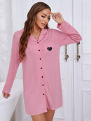 Sweet Dreams: Heart Graphic Long Sleeve Night Dress at Burkesgarb