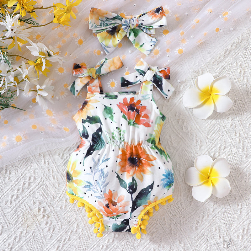 "Adorable and Stylish: Floral Bow Romper for Babies by Burkesgarb | Comfortable and Charming Baby Outfit"