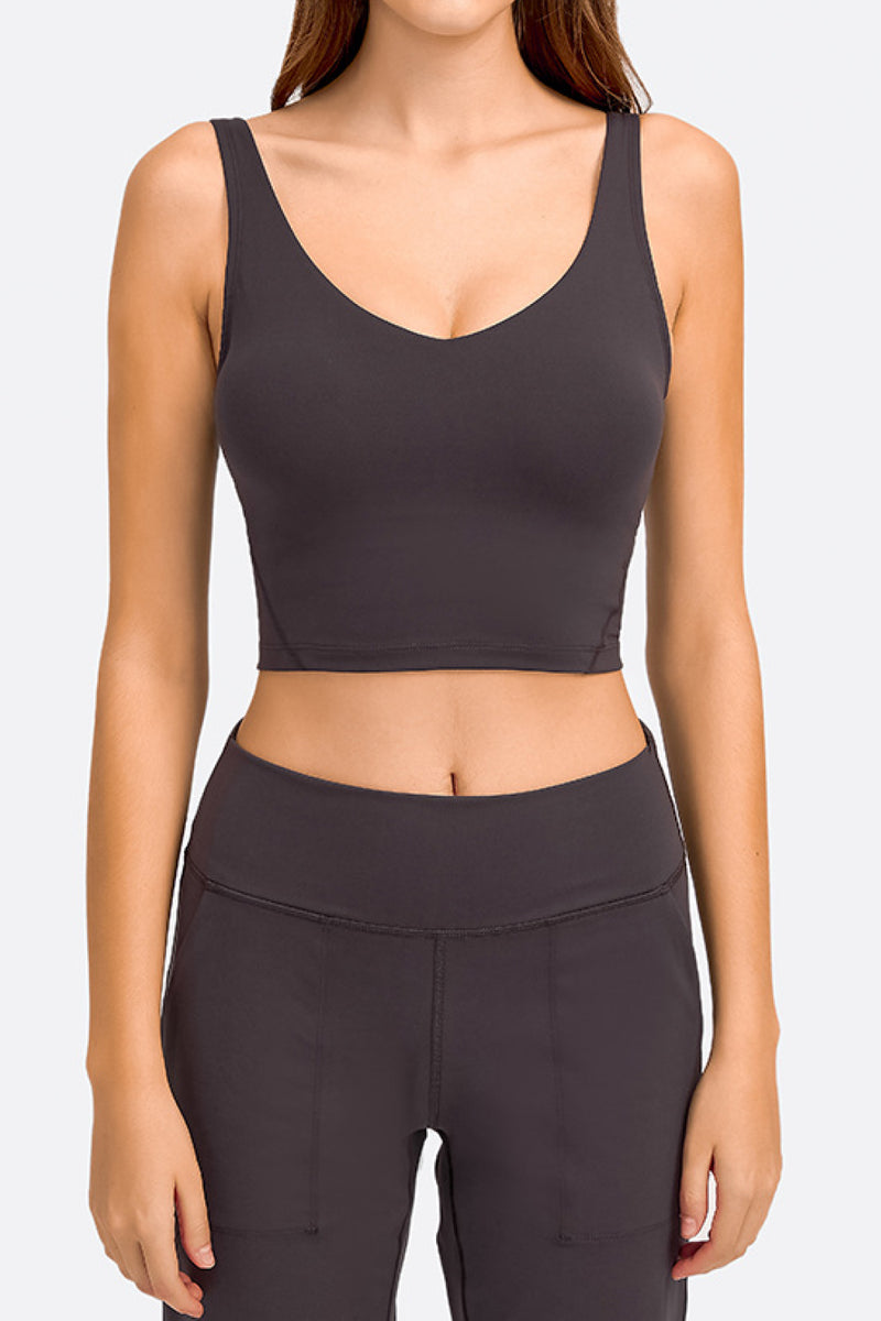 Enhance Your Workout Style with the Deep V-Neck Crop Sports Bra at Burkesgarb