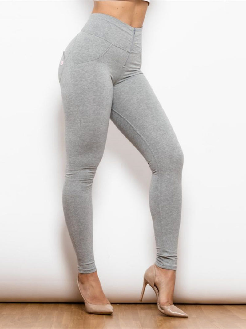 Sculpt Your Style with Full Size Zip Detail High Waist Leggings at Burkesgarb