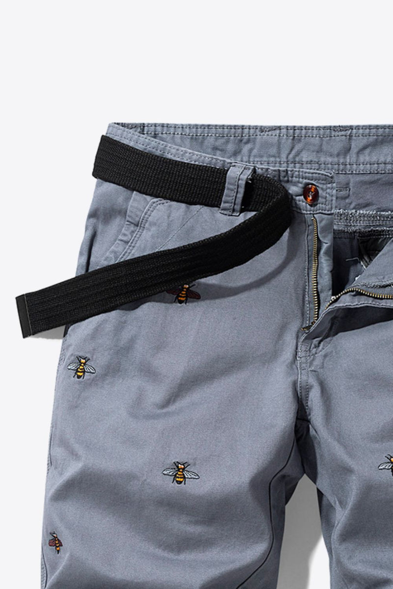 "Buzz-Worthy Style: Bee Embroidery Belted Shorts for Fashion-Forward Looks"