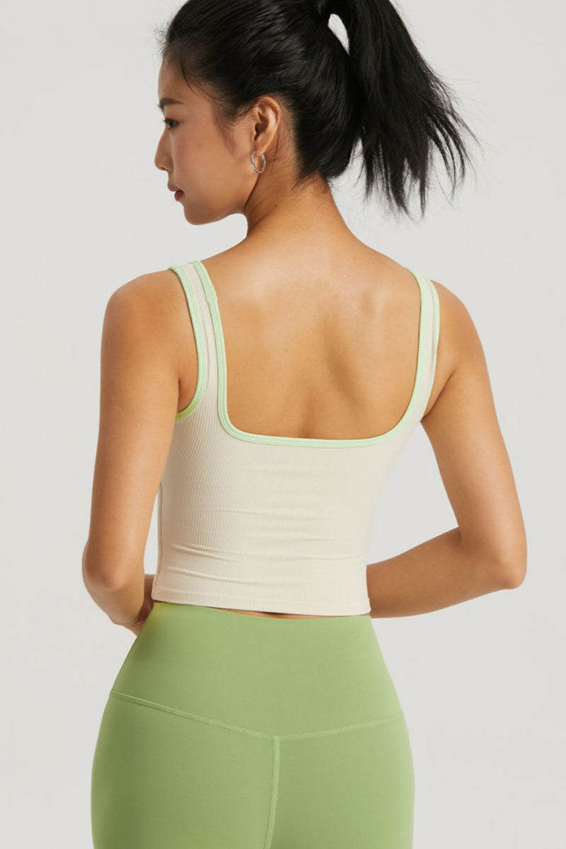 Upgrade Your Activewear with the Contrast Square Neck Cropped Sports Tank at Burkesgarb