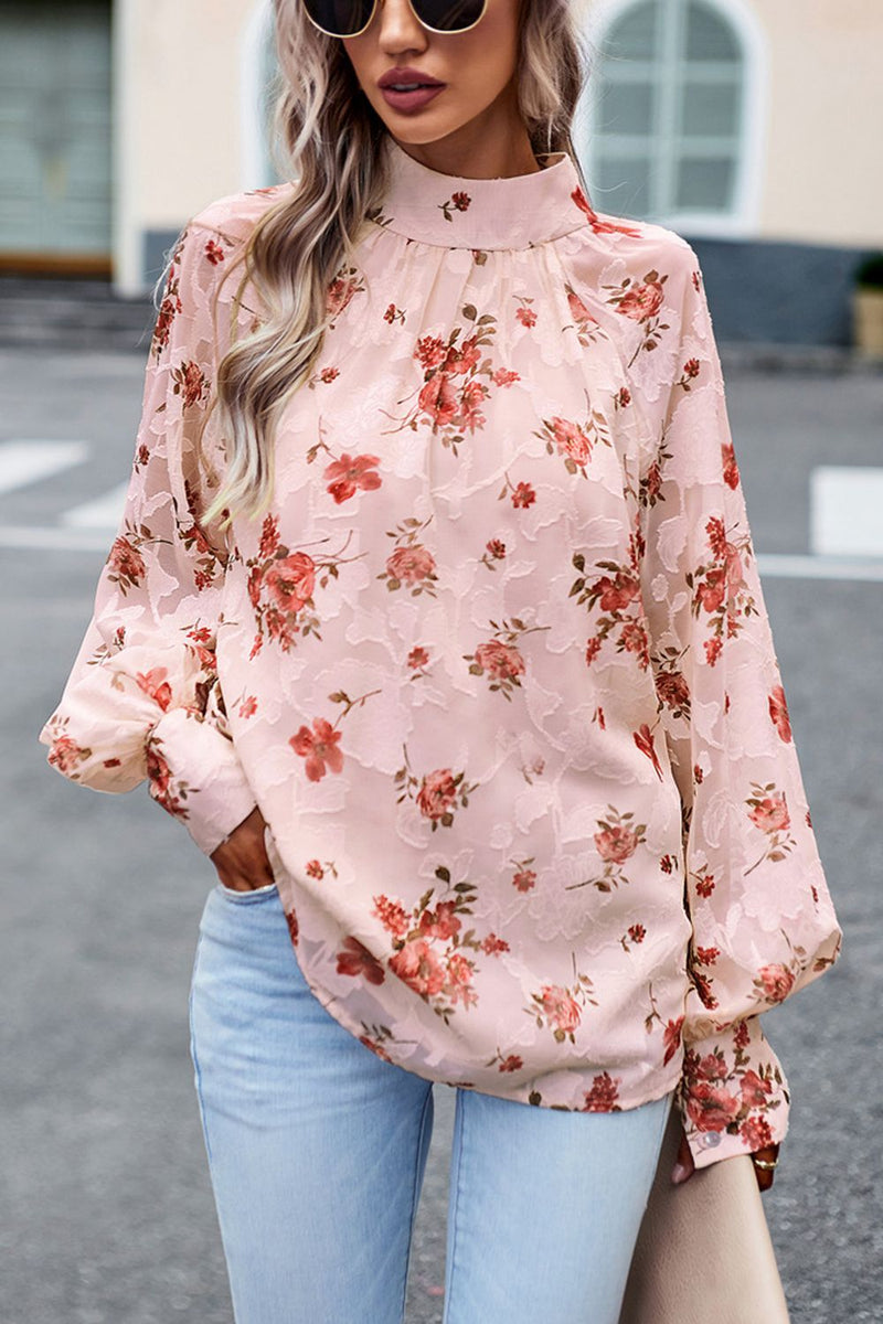 Charming and Chic: Floral Design Lantern Sleeve Blouse at Burkesgarb