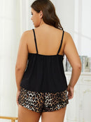 Sleep in Style with our Plus Size Neck Cami and Leopard Printed Pajama Shorts Set