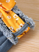 "Cute and Stylish: Girls Floral Cami and Belted Denim Shorts Set by Burkesgarb | Perfect Summer Outfit for Little Fashionistas"