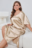 Elegance and Comfort Combined: Plus Size Flutter Sleeve V-Neck Side Night Gown at Burkesgarb