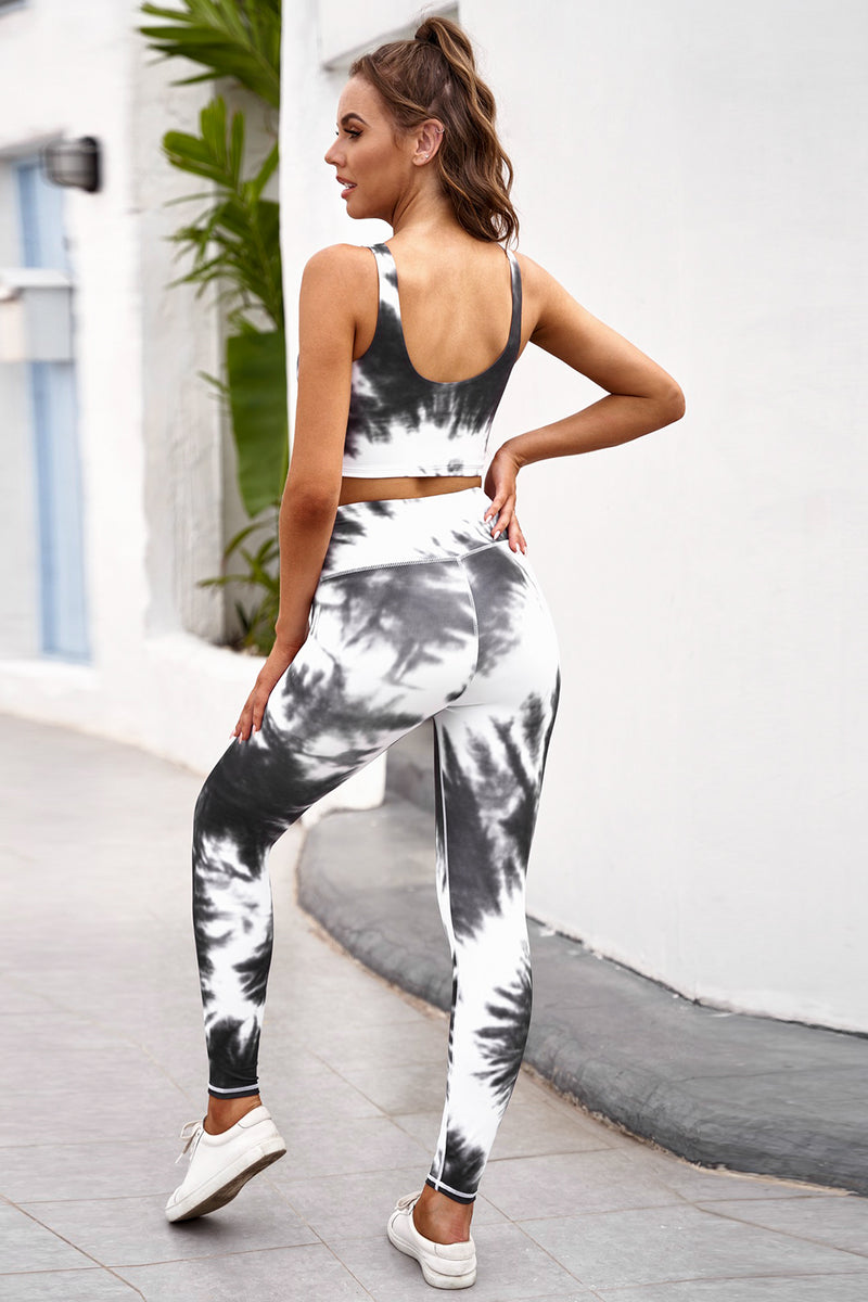 Vibrant and Stylish: Tie-dye Crop Top and Leggings Set at Burkesgarb