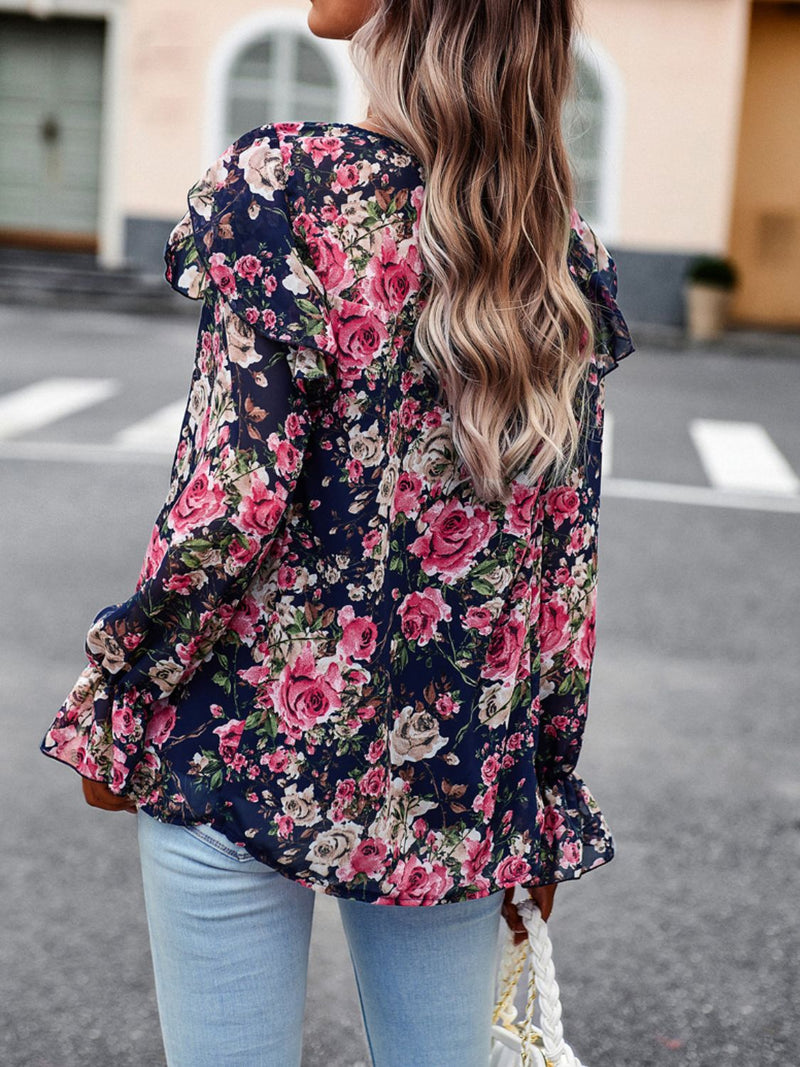 Chic and Feminine: Round Neck Flounce Sleeve Blouse at Burkesgarb