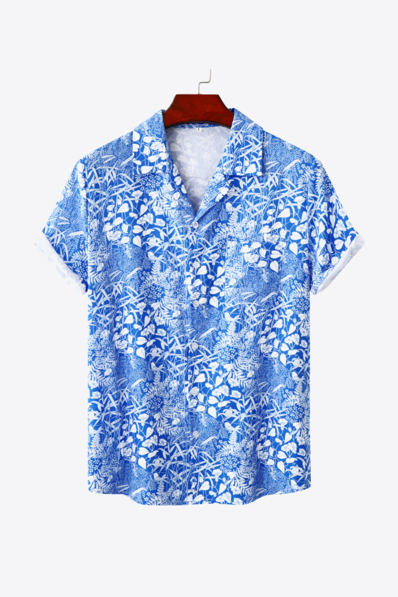 "Burkesgarb Plant Lapel Collar Short Sleeve Shirt - Embrace Nature with Style!"