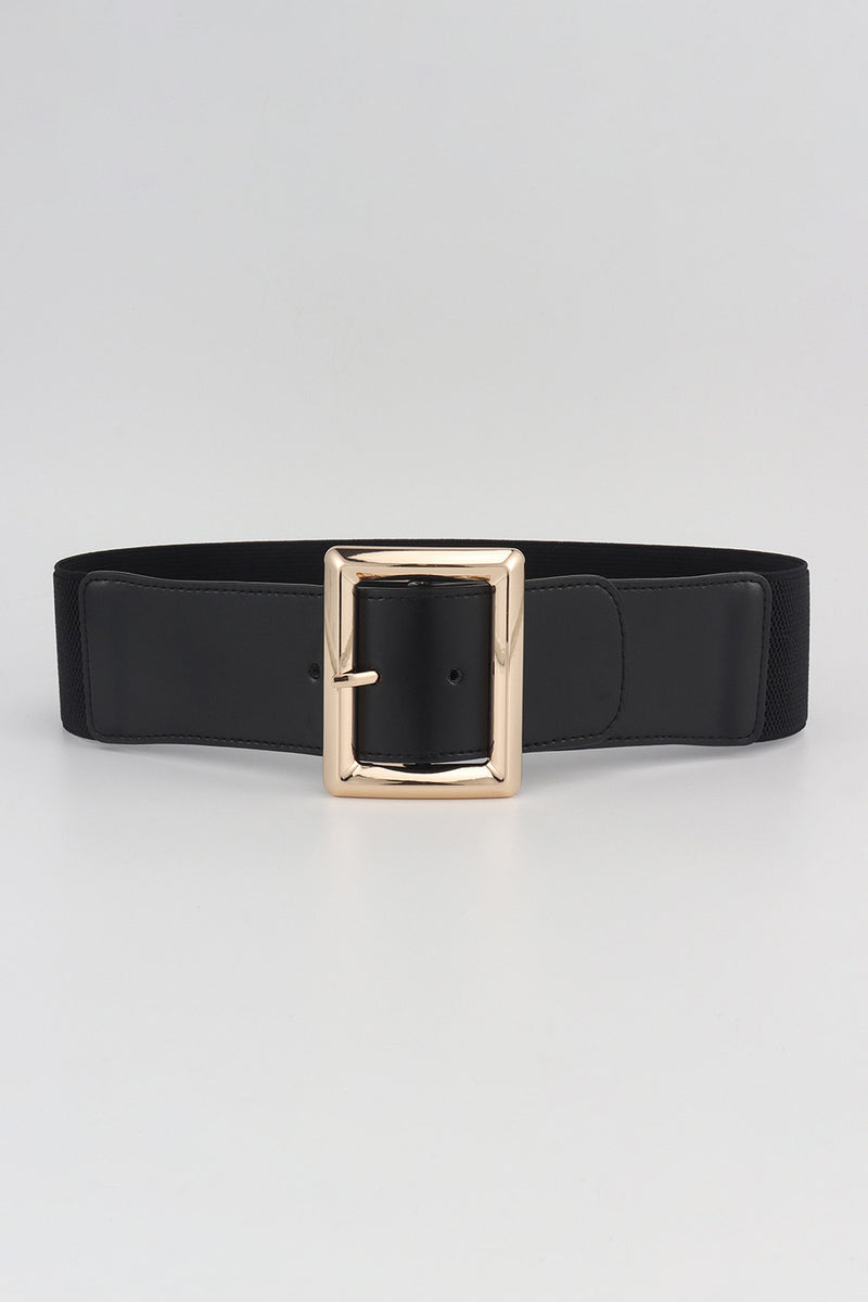 Elevate Your Style with the Sleek Rectangle Buckle Elastic Wide Belt at Burkesgarb