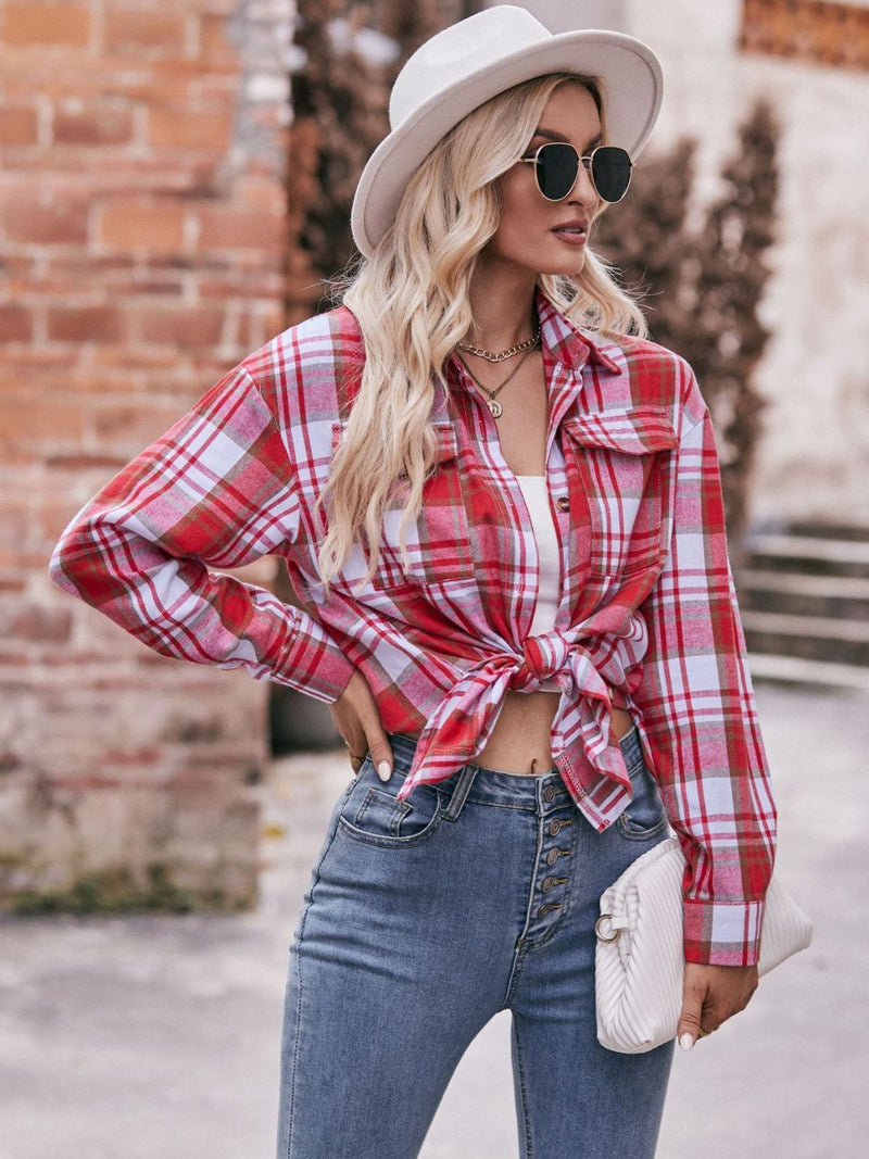 Effortlessly Stylish: Plaid Dropped Shoulder Longline Shirt at Burkesgarb