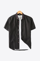 "Classic and Breathable: Buttoned Collared Neck Short Sleeve Linen Shirts by Burkesgarb"