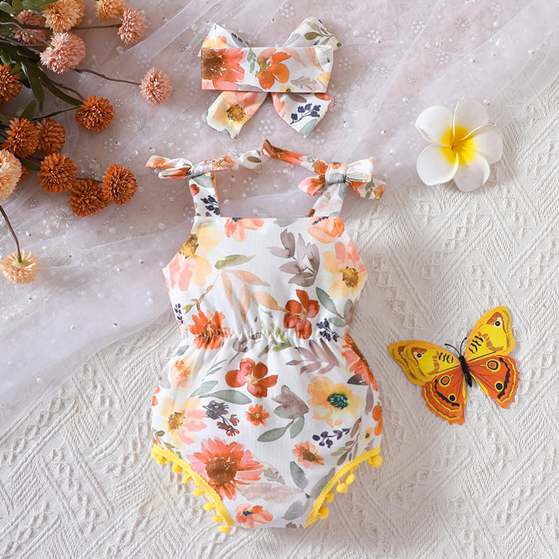 "Adorable and Stylish: Floral Bow Romper for Babies by Burkesgarb | Comfortable and Charming Baby Outfit"