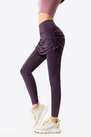 Elevate Your Wardrobe with Drawstring Ruched Faux Layered Yoga Leggings at Burkesgarb