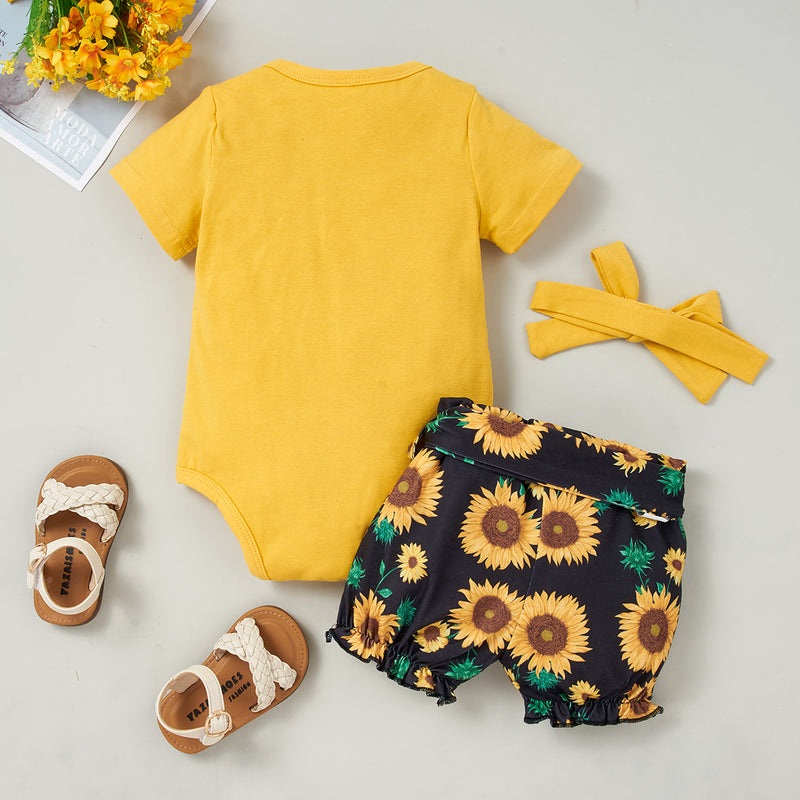 "Celebrate the Joy of Summer: HELLO SUMMER Bodysuit and Sunflower Pants Set by Burkesgarb"