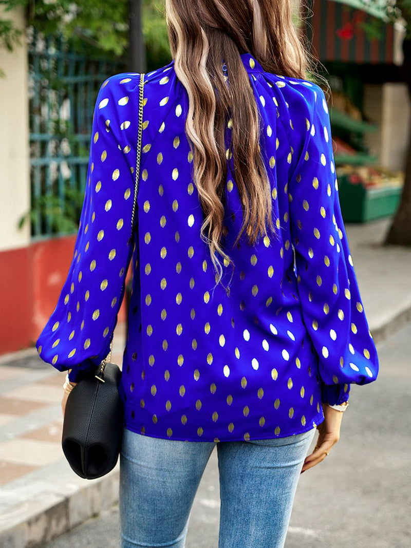 Elegant and Trendy: Mock Neck Cutout Lantern Sleeve Blouse at Burkegarb