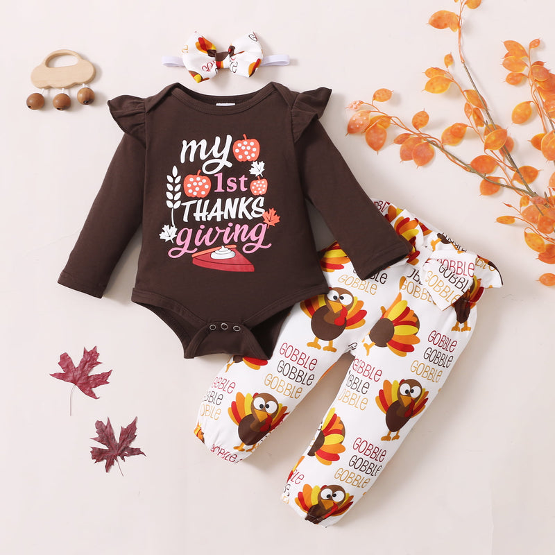 Celebrate Your Baby's First Thanksgiving with our MY 1ST THANKS GIVING Graphic Bodysuit and Pants Set