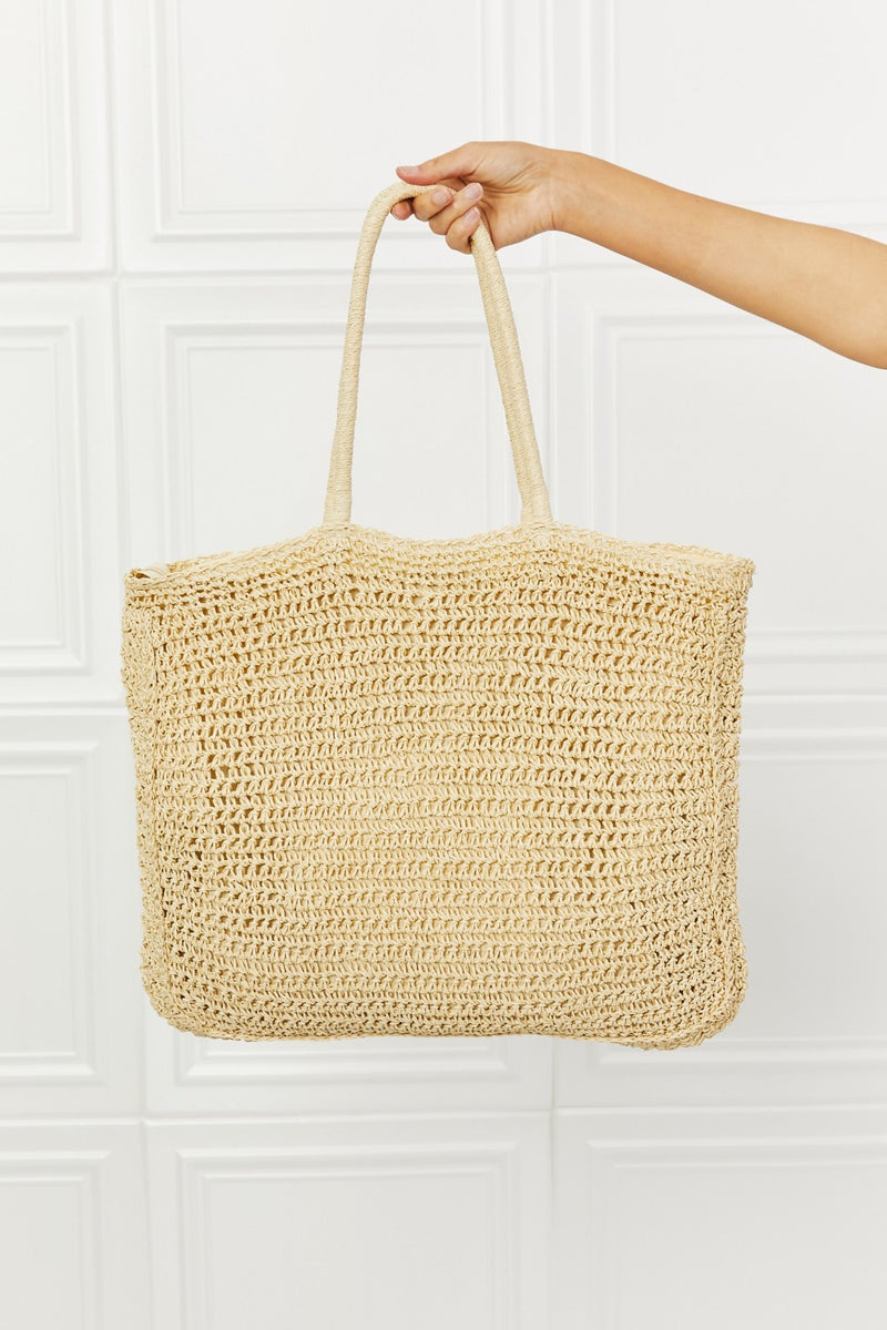 Channel Coastal Vibes with the Fame Off The Coast Straw Tote Bag at Burkesgarb