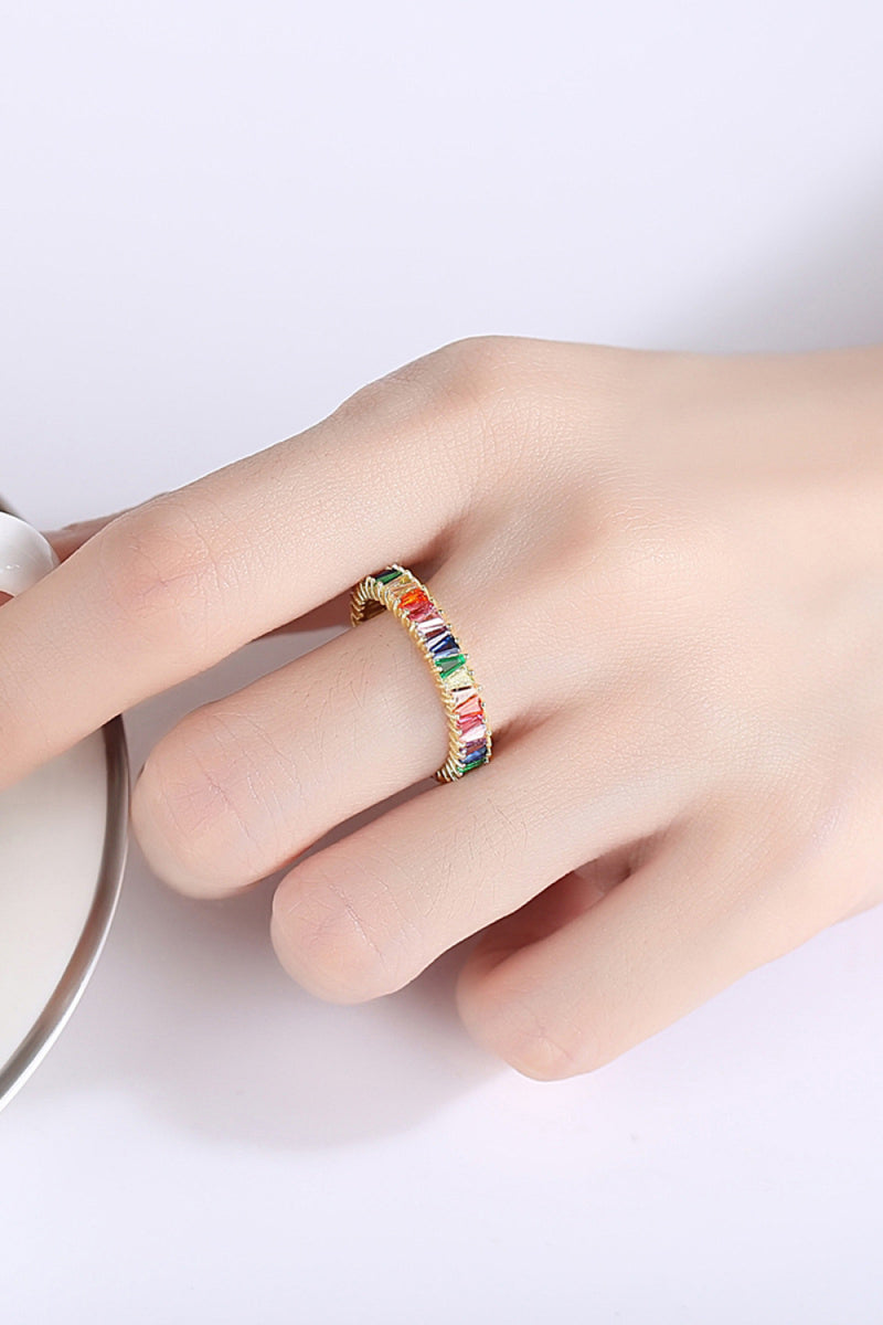 Vibrant Sparkle: Multicolored Cubic Zirconia 925 Sterling Silver Ring at Burkesgarb