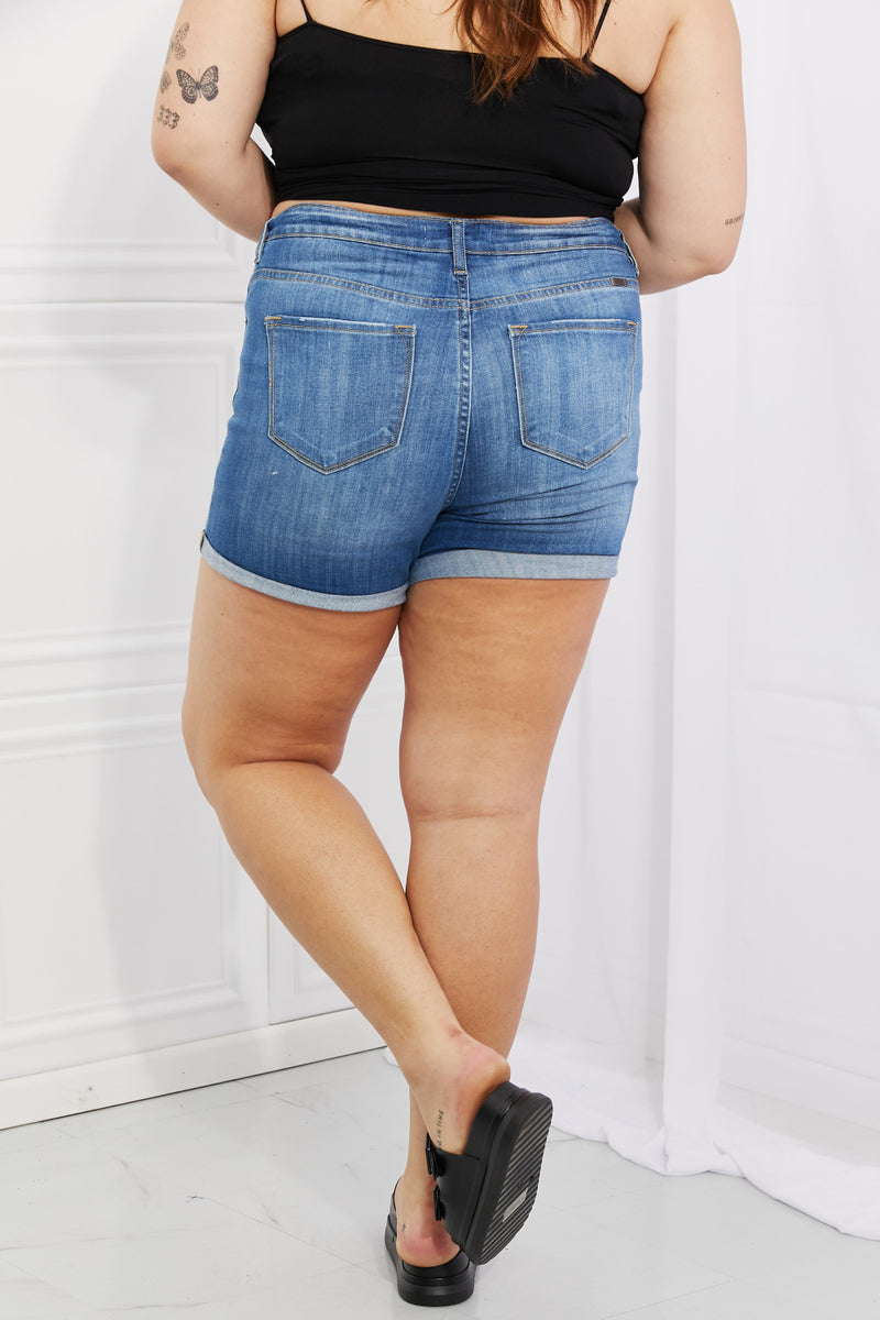 Stay Stylish and Comfortable with High Rise Medium Stone Wash Denim Shorts | Burkesgarb