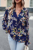 Floral Design Flounce Sleeve Blouse at Burkesgarb